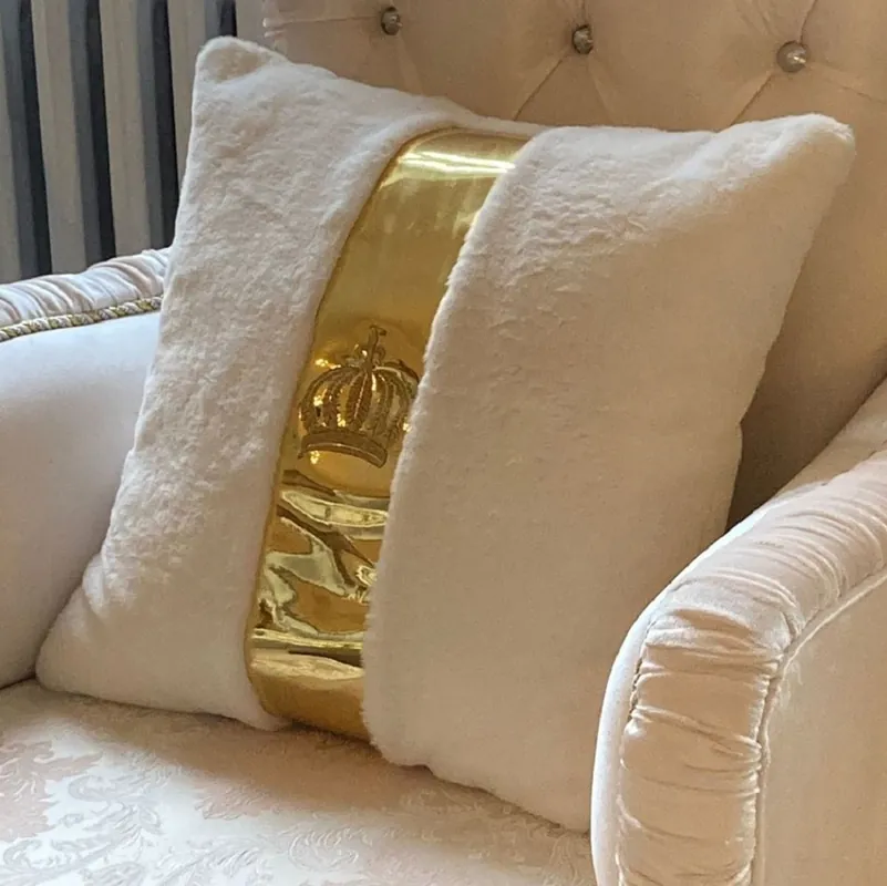 Harald Glööckler Luxus Deko Kissen Pompöös by Casa Padrino Weiß / Gold - Glööckler Kissen - Designer Zierkissen - Harald Glööckler Designer Deko Accessoires Echt