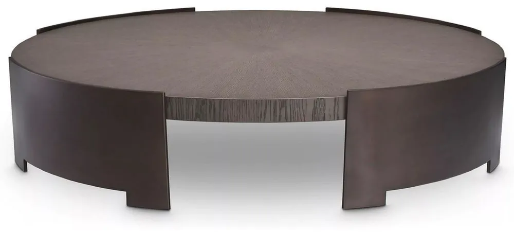 Casa Padrino Luxus Couchtisch Grau / Bronze Ø 118,5 x H. 24,5 cm - Runder Wohnzimmertisch mit Massivholz Tischplatte - Wohnzimmer Möbel - Massivholz Möbel - Luxus Möbel - Luxus Einrichtung Nur Heute