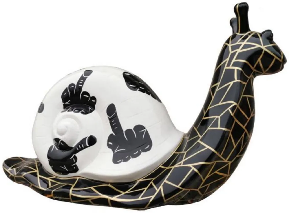 Casa Padrino Luxus Designer Deko Skulptur Schnecke Weiß / Schwarz / Gold 100 x H. 50 cm - Große Deko Figur - XXL Deko Skulptur - XXL Deko Figur - Wohnzimmer Deko - Garten Deko - Luxus XXL Figuren Kracherpreis