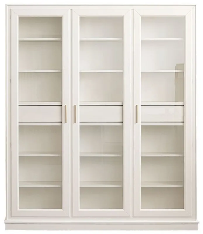 Direkt Vom Hersteller Casa Padrino Luxus Bücherschrank mit 3 Türen und LED Beleuchtung Weiß 200 x 45 x H. 230 cm - Massivholz Schrank - Wohnzimmerschrank - Regalschrank - Büroschrank - Luxus Möbel - Luxus Einrichtung