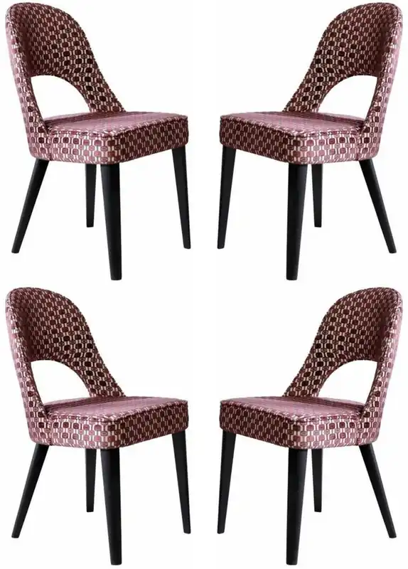 Zertifiziert Casa Padrino Luxus Art Deco Esszimmerstuhl 4er Set Rot / Weiß / Schwarz 49 x 61 x H. 89 cm - Elegante Küchenstühle mit Muster - Esszimmer Möbel - Luxus Möbel - Art Deco Möbel - Luxus Einrichtung