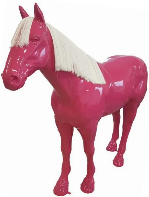 Expressversand Casa Padrino Luxus Deko Skulptur Pferd Pink / Weiß 240 x H. 190 cm - Riesige Gartenskulptur - Lebensgroße Skulptur - XXL Deko Skulptur - XXL Deko Figur - XXL Tierfigur - Luxus Deko Tierfigur