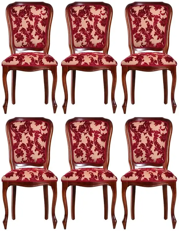 Preisreduziert Casa Padrino Luxus Jugendstil Esszimmerstuhl 6er Set Bordeauxrot / Creme / Braun 49 x 57 x H. 99 cm - Elegante Küchenstühle mit Muster - Barock & Jugendstil Esszimmer Möbel - Luxus Qualität