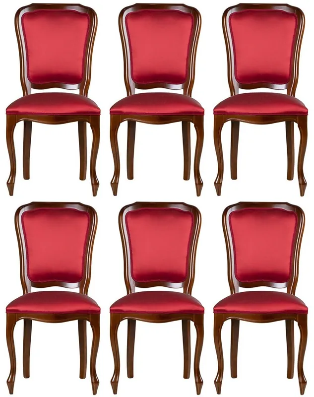 Casa Padrino Luxus Jugendstil Esszimmerstuhl 6er Set Bordeauxrot / Braun 49 x 57 x H. 99 cm - Elegante Küchenstühle - Jugendstil Esszimmer Möbel - Jugendstil Esszimmer Einrichtung Preisreduziert