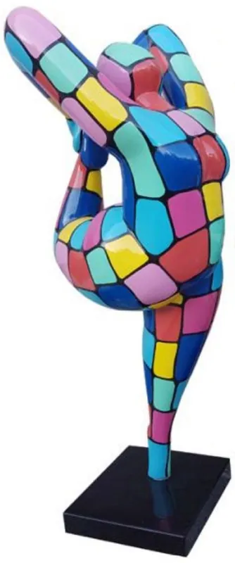 Echt Casa Padrino Luxus Designer Deko Skulptur Frau Bunt / Schwarz H. 85 cm - Abstrakte Deko Figur - XXL Deko Skulptur - XXL Deko Figur - Wohnzimmer Deko - Garten Deko - Abstrakte Deko Skulpturen