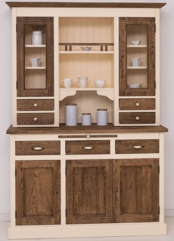 Bestpreis Casa Padrino Landhausstil Esszimmerschrank Creme / Dunkelbraun 137 x 50 x H. 197 cm - Massivholz Küchenschrank - Esszimmer Möbel im Landhausstil - Landhausstil Esszimmer Einrichtung