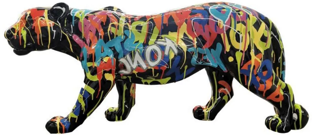 Casa Padrino Luxus Deko Skulptur Panther Mehrfarbig / Schwarz H. 80 x H. 35 cm - Große Deko Figur - XXL Deko Skulptur - XXL Deko Figur - Wohnzimmer Deko - Garten Deko - Luxus Figuren Top-Seller