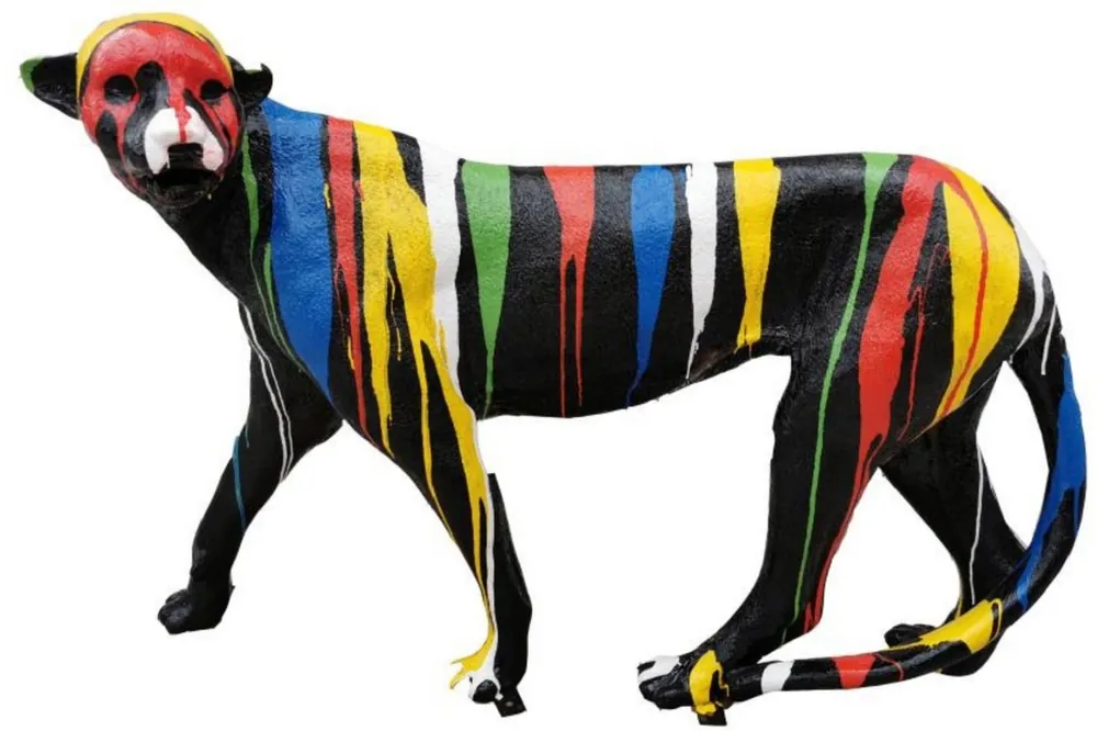 Sonderangebot Casa Padrino Luxus Deko Skulptur Gepard Schwarz / Mehrfarbig H. 135 x H. 85 cm - Große Deko Figur - XXL Deko Skulptur - XXL Deko Figur - Wohnzimmer Deko - Garten Deko - Luxus Figuren