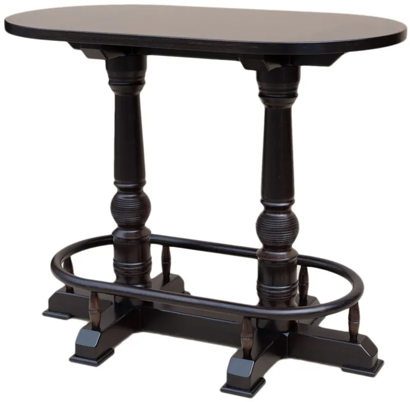 Casa Padrino Luxus Stehtisch mit Fußstütze Dunkelbraun 135 x 75 x H. 110 cm - Ovaler Massivholz Tisch - Ovaler Massivholz Bartisch - Massivholz Möbel - Bar Möbel - Gastronomie Möbel Wochenendangebot