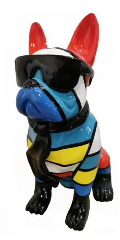 Casa Padrino Luxus Deko Skulptur Hund Bulldogge Mehrfarbig / Schwarz H. 80 cm - Große Deko Figur - XXL Deko Skulptur - XXL Deko Figur - Wohnzimmer Deko - Garten Deko - Luxus Deko XXL Figuren Jetzt Bestellen