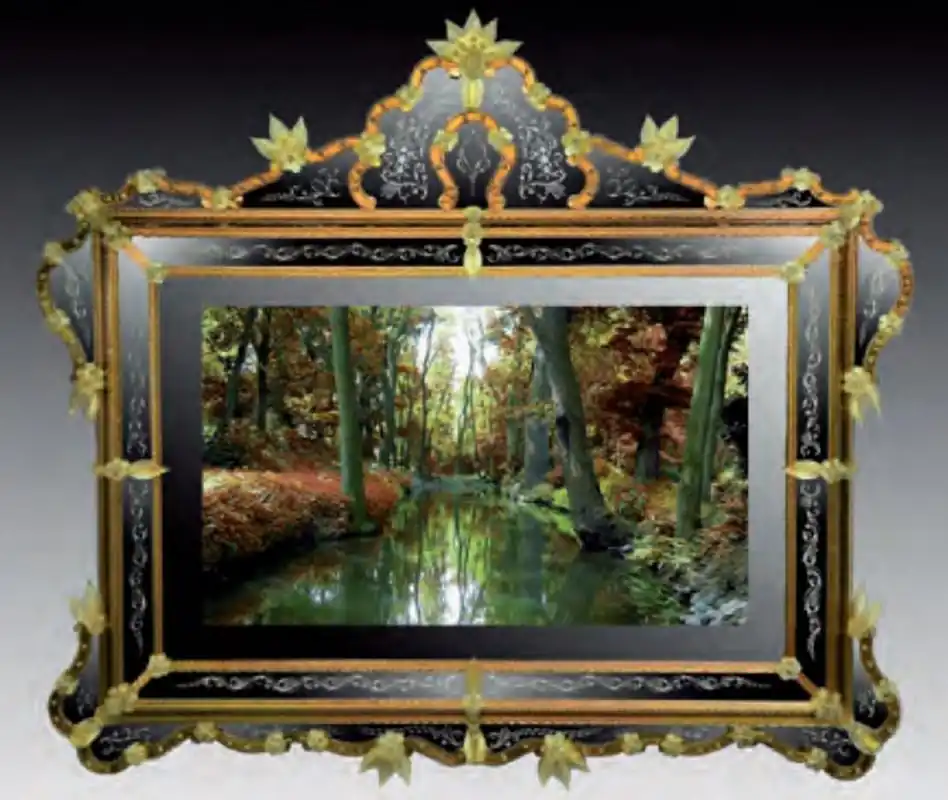 Casa Padrino Luxus Barock Spiegel Gold / Grün - Prunkvoller Wandspiegel im Venezianischen Stil mit integriertem 52 Zoll TV - Hotel Möbel - Barock Möbel - Luxus Möbel im Barockstil - Made in Italy Begrenztes Angebot