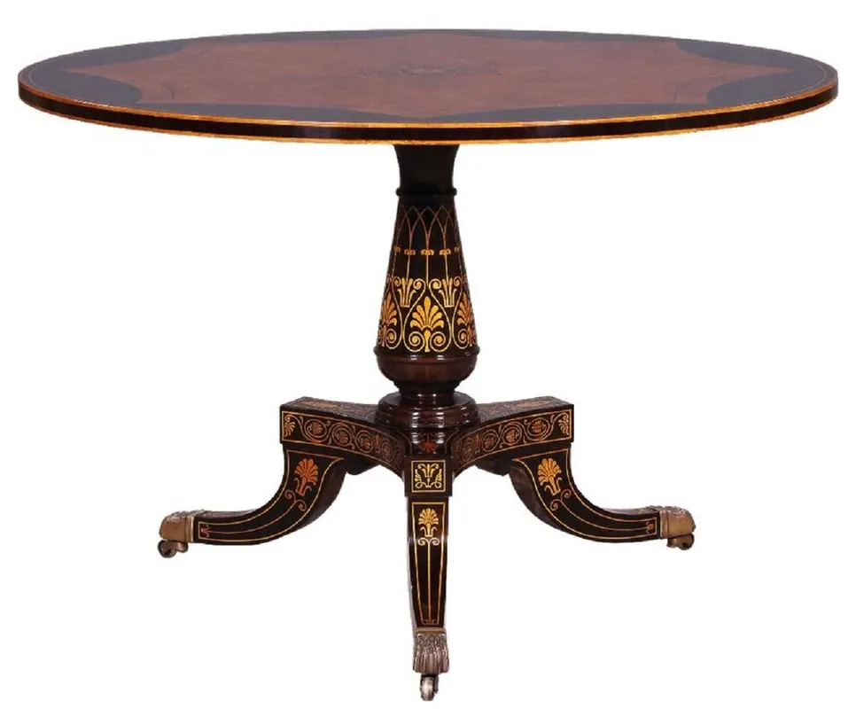 Top-Angebot Casa Padrino Luxus Barock Esstisch Braun / Schwarz / Gold - Runder Massivholz Esszimmertisch im Barockstil - Barock Esszimmer Möbel - Luxus Esszimmer Möbel im Barockstil - Edel & Prunkvoll