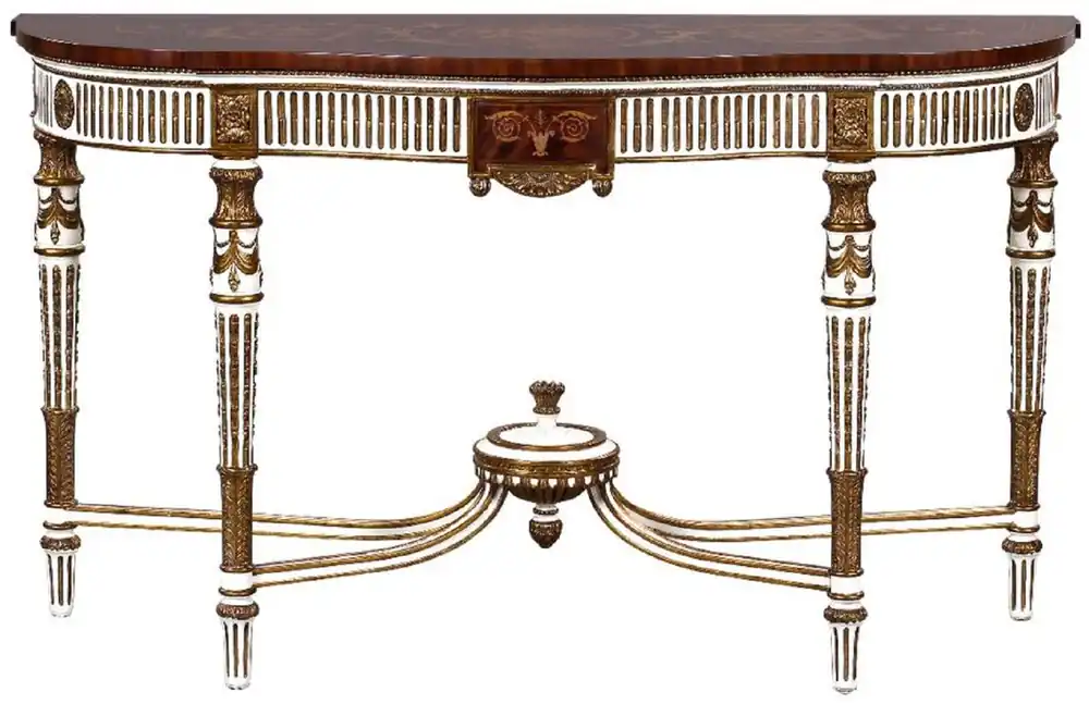 Casa Padrino Luxus Barock Konsole Weiß / Braun / Gold - Handgefertigter Massivholz Konsolentisch mit Schublade - Luxus Wohnzimmer Möbel im Barockstil - Barock Möbel - Barock Einrichtung Letzte Chance