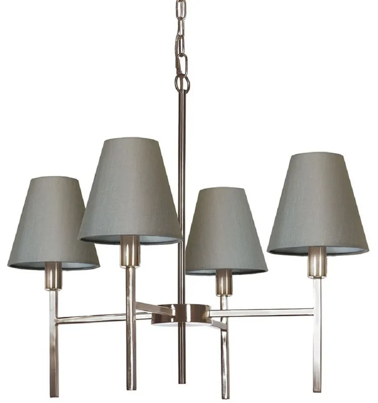 Markenprodukt Casa Padrino Luxus Kronleuchter Silber / Grau Ø 61,8 x H. 44,5 cm - Runder Metall Kronleuchter mit Lampenschirmen - Wohnzimmer Kronleuchter - Luxus Leuchten - Luxus Möbel - Luxus Interior
