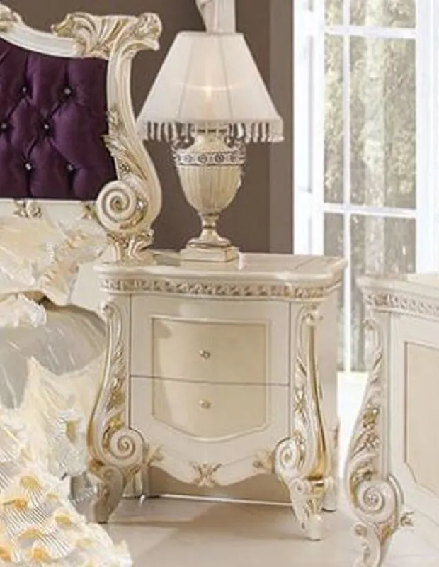 Online Kaufen Casa Padrino Luxus Barock Nachtkommode Beige / Weiß / Gold - Prunkvoller Barock Nachttisch mit 2 Schubladen - Luxus Schlafzimmer Möbel im Barockstil - Barock Möbel - Barock Einrichtung