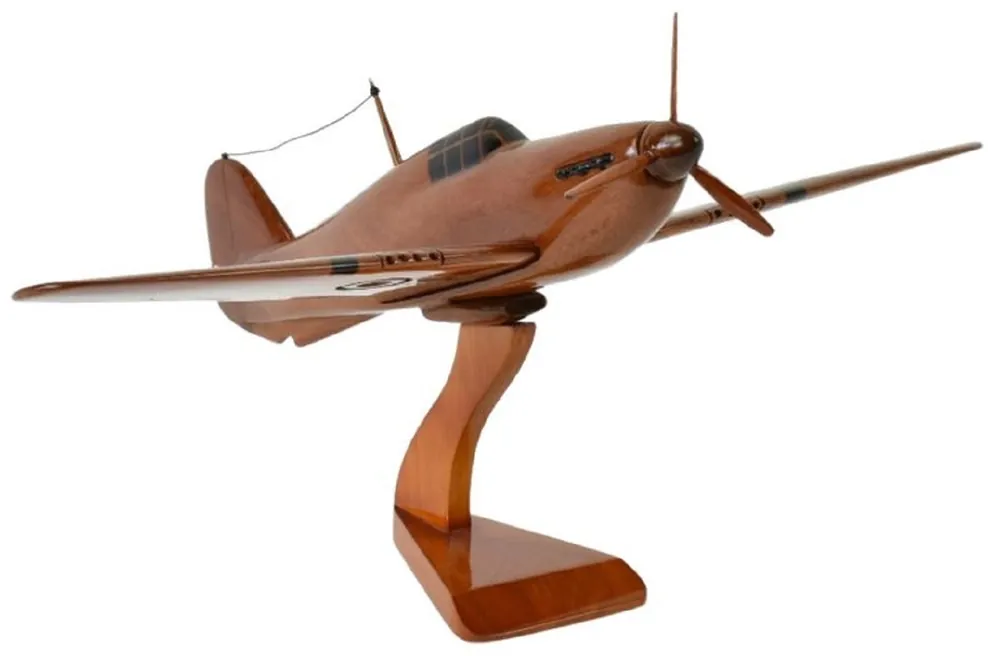 Casa Padrino Luxus Deko Jagdflugzeug Hawker Hurricane Braun / Schwarz 44 x 35 x H. 20 cm - Holz Flugzeug mit Ständer - Propellerflugzeug - Modellflugzeug - Schreibtisch Deko - Deko Accessoires Sonderangebot
