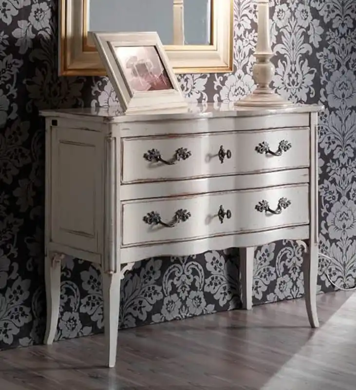 Casa Padrino Luxus Barock Kommode Antik Weiß / Silber - Handgefertigte Massivholz Kommode mit 2 Schubladen - Barockstil Schlafzimmer Möbel - Barock Möbel - Luxus Qualität - Made in Italy Wochenendangebot