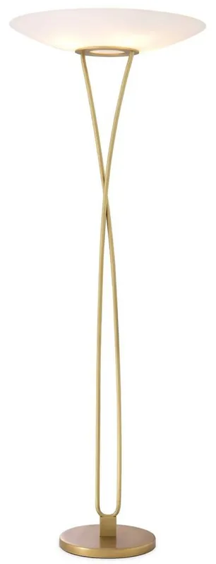 Casa Padrino Luxus Stehleuchte Antik Messing / Weiß Ø 69 x H. 188 cm - Stehleuchte mit rundem Glas Lampenschirm - Luxus Stehleuchten - Luxus Leuchten - Luxus Möbel - Luxus Einrichtung Sofort Bestellen