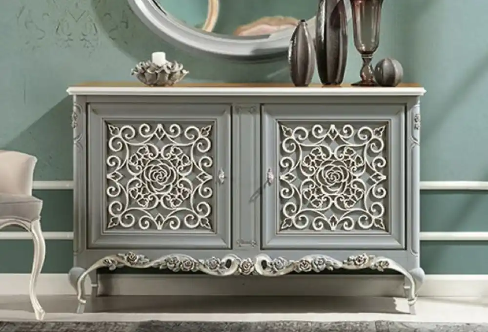 Casa Padrino Luxus Barock Sideboard Grau / Braun / Creme - Handgefertigter Massivholz Schrank mit 2 Türen - Barock Möbel - Luxus Möbel Möbel im Barockstil - Luxus Qualität - Made in Italy Garantierte Lieferung