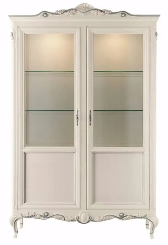 Echt Casa Padrino Luxus Barock Vitrine Creme / Grau - Handgefertigter italienischer Barockstil Vitrinenschrank - Italienische Barock Möbel - Barockstil Möbel - Luxus Qualität - Made in Italy