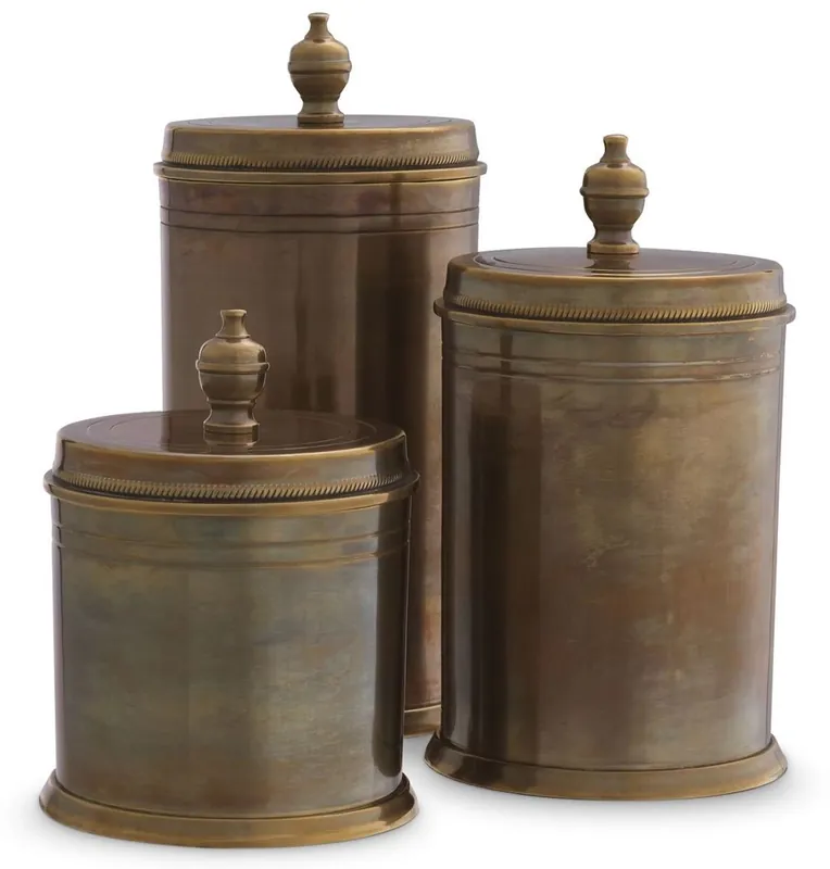Casa Padrino Luxus Keksdosen 3er Set Vintage Messing - Runde Messing Aufbewahrungsdosen mit Deckel - Luxus Accessoires - Esszimmer Accessoires - Hotel & Restaurant Accessoires Schneller Versand
