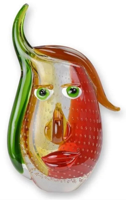 Casa Padrino Designer Vase Gesicht Mehrfarbig 19 x 9,9 x H. 30,5 cm - Wohnzimmer Deko Vase - Dekorative Glasvase - Abstrakte Blumenvase - Deko Accessoires - Abstrakte Deko Vasen Preisknaller