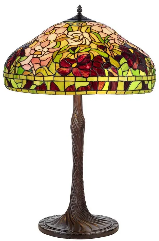 Preisknaller Casa Padrino Luxus Tiffany Tischleuchte Mehrfarbig Ø 50 x H. 76 cm - Runde Tiffany Schreibtischleuchte - Wohnzimmer Deko Leuchte - Scheibtisch Deko Leuchte - Luxus Tiffany Leuchten