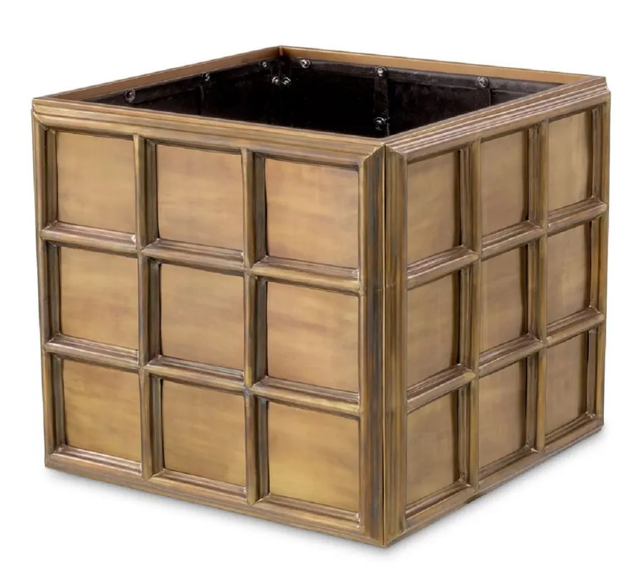 Saisonangebot Casa Padrino Luxus Blumentopf Vintage Messing 52,5 x 52,5 x H. 47 cm - Quadratischer Edelstahl Pflanzentopf - Wohnzimmer Deko - Büro Deko - Deko Accessoires - Luxus Deko - Luxus Qualität