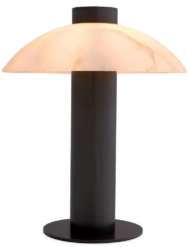 Casa Padrino Luxus Tischleuchte Bronze / Alabaster Ø 39,5 x H. 49 cm - Runde Metall Schreibtschleuchte mit Alabaster Lampenschirm - Luxus Leuchten - Luxus Möbel - Luxus Interior Abverkauf