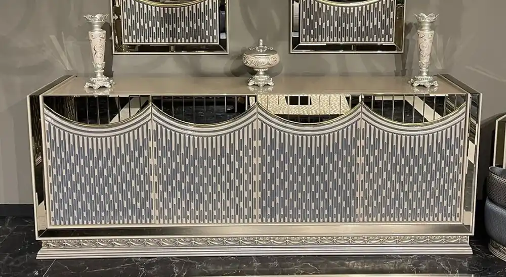 Kracherpreis Casa Padrino Luxus Art Deco Massivholz Sideboard Creme / Gold - Massivholz Schrank mit 4 Türen - Art Deco Möbel - Luxus Möbel - Luxus Einrichtung - Luxus Qualität