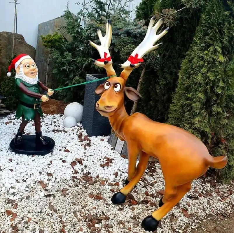 Neuheit Casa Padrino Luxus Deko Skulpturen Set Weihnachtself mit Rentier Mehrfarbig - Weihnachts Deko Figuren - XXL Deko Skulpturen - XXL Deko Figuren - XXL Weihnachts Skulpturen