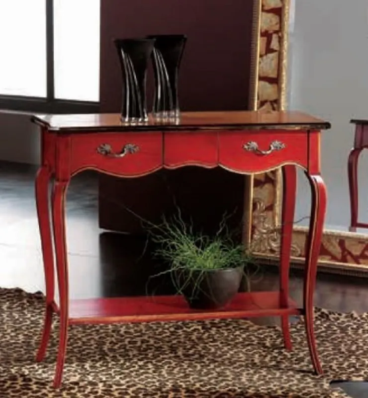 Jetzt Kaufen Casa Padrino Luxus Barock Konsole Antik Rot / Braun / Silber - Handgefertigter Konsolentisch mit 2 Schubladen - Luxus Wohnzimmer Möbel im Barockstil - Barock Möbel - Luxus Qualität - Made in Italy