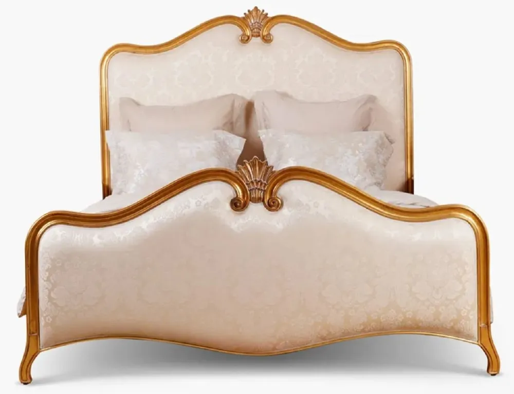 Preisreduziert Casa Padrino Luxus Barock Doppelbett Gold / Creme Muster / Antik Gold - Prunkvolles Massivholz Bett - Luxus Schlafzimmer Möbel im Barockstil - Barock Möbel - Barock Einrichtung - Edel & Prunkvoll