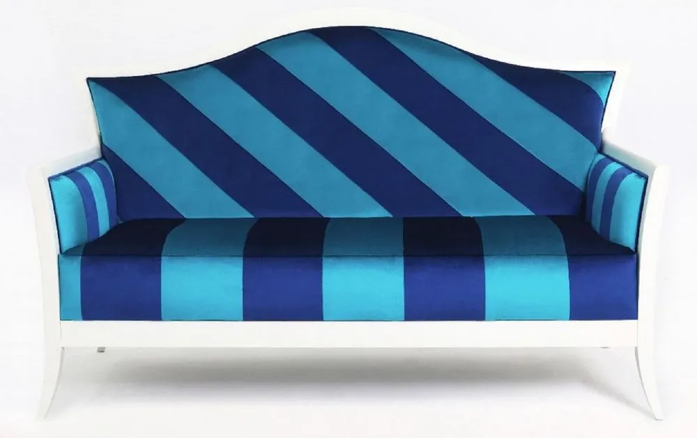 Casa Padrino Luxus Art Deco Sofa mit Streifen Hellblau / Blau / Weiß - Gestreiftes Wohnzimmer Sofa - Wohnzimmer Möbel - Art Deco Möbel - Luxus Möbel - Art Deco Einrichtung - Luxus Einrichtung Jetzt Kaufen
