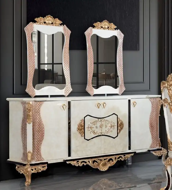 Must-Have Casa Padrino Luxus Barock Sideboard und 2 Spiegel Weiß / Creme / Braun / Gold - Luxus Möbel Möbel im Barockstil - Barock Möbel - Barock Einrichtung - Edel & Prunkvoll