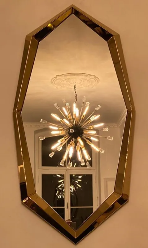 Preisknaller Casa Padrino Luxus Designer Spiegel Gold 81 x H. 157 cm - Achteckiger Metall Wandspiegel - Garderoben Spiegel - Wohnzimmer Spiegel - Luxus Designer Möbel - Luxus Interior
