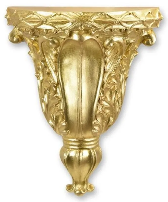 Casa Padrino Barock Kunstharz Wandkonsole Gold 21,1 x H. 25,3 cm - Polyresin Wanddeko Konsole im Barockstil - Barock Deko Accessoires - Barock Möbel - Barock Interior Schneller Versand