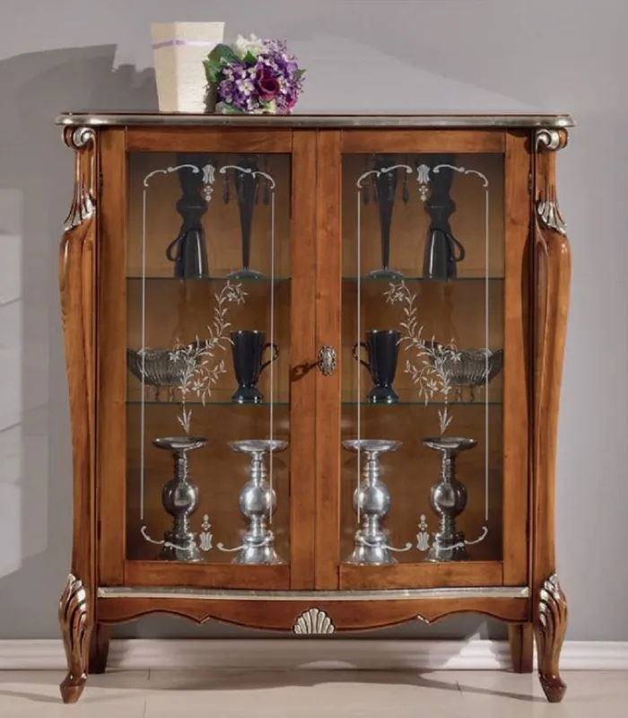 Casa Padrino Luxus Barock Vitrine Braun / Silber - Handgefertigter italienischer Barockstil Vitrinenschrank - Italienische Barock Möbel - Barockstil Möbel - Luxus Qualität - Made in Italy Billig