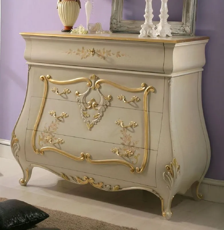 Casa Padrino Luxus Barock Kommode Creme / Gold - Handgefertigte Massivholz Kommode mit 4 Schubladen - Luxus Schlafzimmer Möbel im Barockstil - Barock Möbel - Luxus Qualität - Made in Italy Letzte Chance