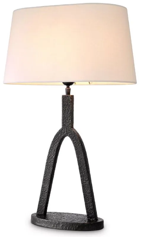 Casa Padrino Luxus Tischleuchte Bronze / Weiß 42,5 x 25 x H. 65,5 cm - Elegante Schreibtischleuchte mit ovalem Lampenschirm - Luxus Leuchten - Luxus Möbel - Luxus Interior Sale