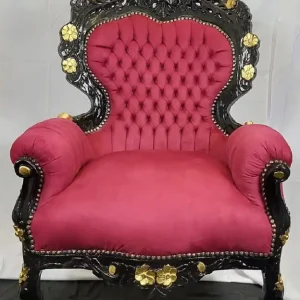 Casa Padrino Barock Wohnzimmer Sessel Bordeauxrot / Schwarz / Gold - Handgefertigter Antik Stil Wohnzimmer Sessel mit edlem Satinstoff - Wohnzimmer Möbel - Barock Möbel - Edel & Prunkvoll Preiswert