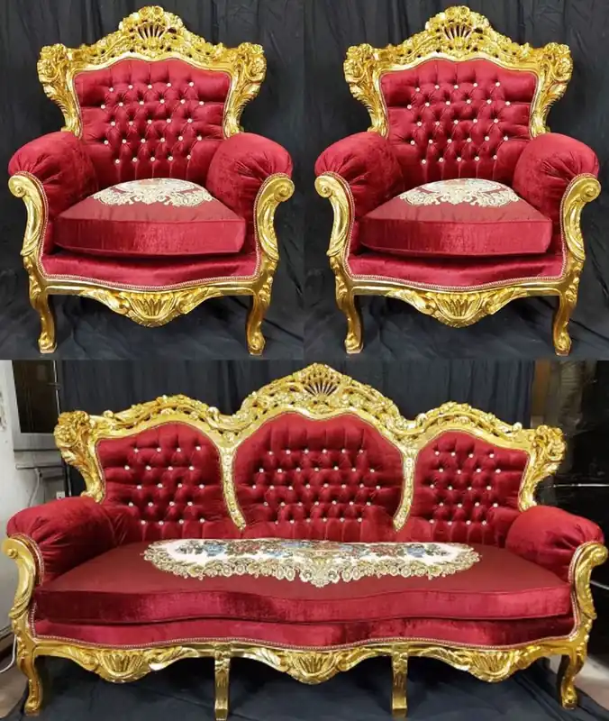 Preiswert Casa Padrino Barock Wohnzimmer Set Bordeauxrot / Mehrfarbig / Gold - 1 Barock Sofa & 2 Barock Sessel - Wohnzimmer Möbel im Barockstil - Barock Möbel - Barock Wohnzimmer Einrichtung