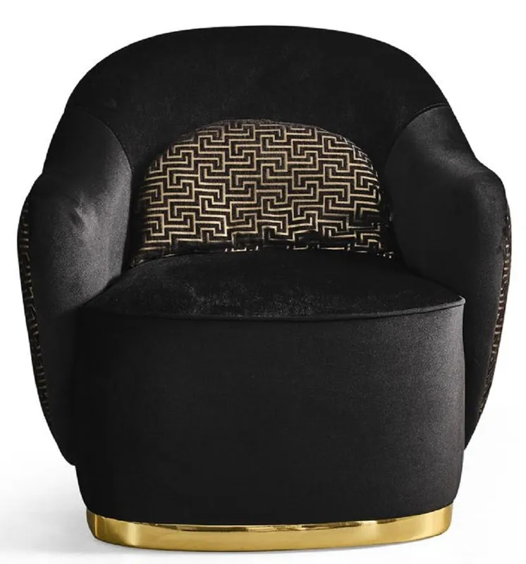 Casa Padrino Luxus Sessel Schwarz / Gold 85 x 80 x H. 85 cm - Wohnzimmer Sessel - Hotel Sessel - Wohnzimmer Möbel - Luxus Möbel - Wohnzimmer Einrichtung - Luxus Einrichtung - Möbel Luxus Günstig