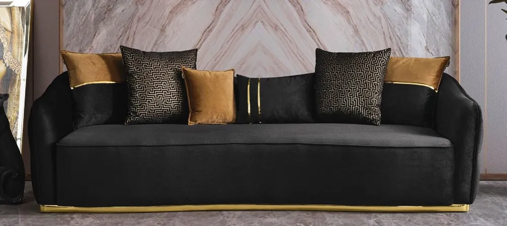 Casa Padrino Luxus Sofa Schwarz / Gold 240 x 100 x H. 80 cm - Wohnzimmer Sofa - Wohnzimmer Möbel - Luxus Möbel - Wohnzimmer Einrichtung - Luxus Einrichtung - Luxus Qualität Solange Der Vorrat Reicht