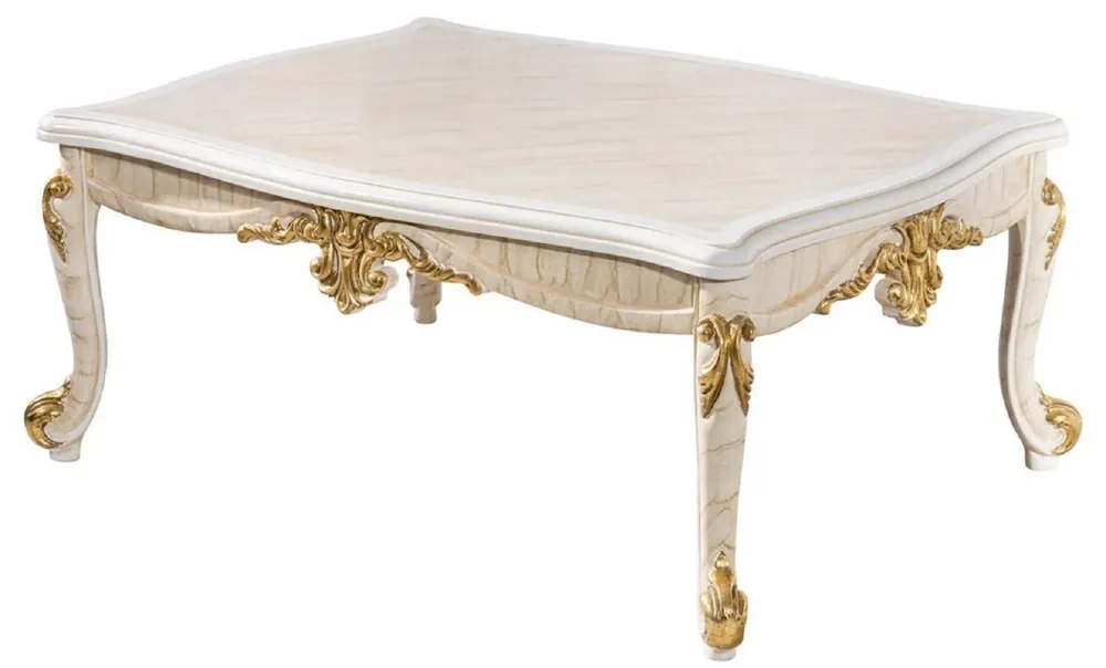 Sofort Bestellen Casa Padrino Luxus Barock Couchtisch Beige / Weiß / Gold - Prunkvoller Wohnzimmertisch im Barockstil - Barockstil Wohnzimmer Möbel - Barock Möbel - Barock Einrichtung - Luxus Möbel im Barockstil
