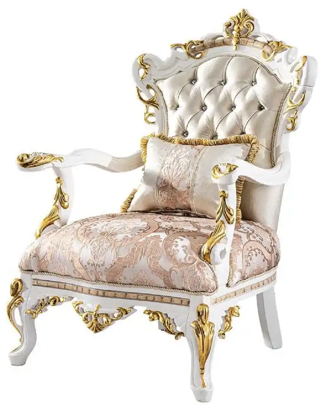 Expressversand Casa Padrino Luxus Barock Sessel Gold / Silber / Braun / Weiß / Gold - Prunkvoller Wohnzimmer Sessel mit Glitzersteinen - Barockstil Wohnzimmer Möbel - Luxus Möbel im Barockstil - Edel & Prunkvoll
