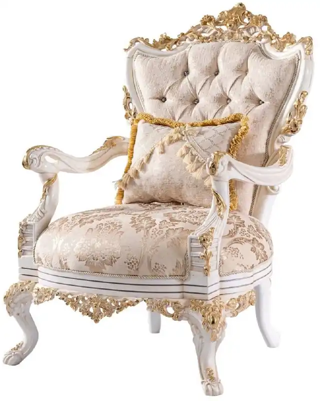 Kracherpreis Casa Padrino Luxus Barock Sessel Beige / Weiß / Gold - Prunkvoller Wohnzimmer Sessel mit Glitzersteinen - Barockstil Wohnzimmer Möbel - Luxus Möbel im Barockstil - Edel & Prunkvoll