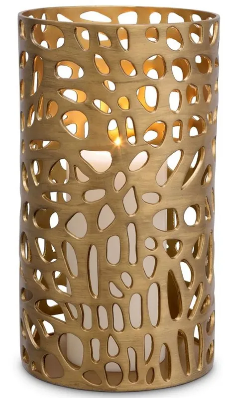 Casa Padrino Designer Windlicht / Kerzenleuchter Messing Finish ø 23 x H. 41,5 cm - Luxus Windlicht Super-Preis