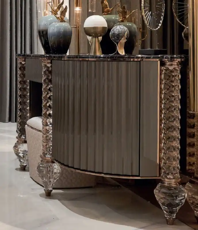 Aktuell Casa Padrino Luxus Art Deco Schminkkommode Schwarz / Grau / Kupfer 188 x 60 x H. 89 cm - Schminktisch mit Kunstmarmor Platte - Art Deco Schlafzimmer Möbel - Luxus Schlafzimmer Möbel