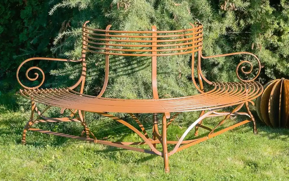 Jetzt Kaufen Casa Padrino Jugendstil Gartenbank Braun 180 x H. 88 cm - Handgeschmiedete Garten Sitzbank - Halbrunde Schmiedeeisen Baumbank - Schmiedeeisen Gartenmöbel - Barock & Jugendstil Garten Möbel
